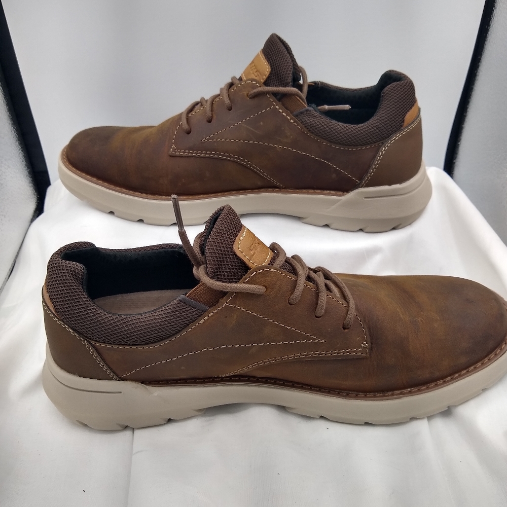 Skechers Mens 9.5Brown Leather RelaxedFit LaceUp Loafers Oxford Monk - Picture 9 of 10